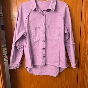 Soft Lavender Cotton Frayed Shacket Size L